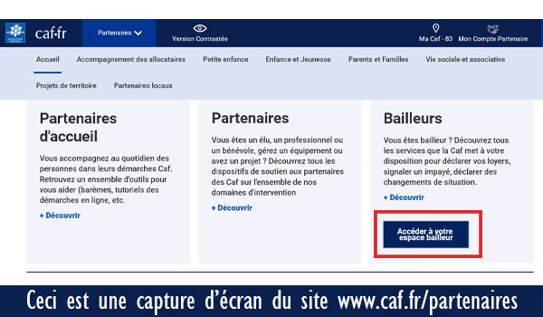 Accédez à votre Espace Bailleur sur l'adresse partenaires.caf.fr