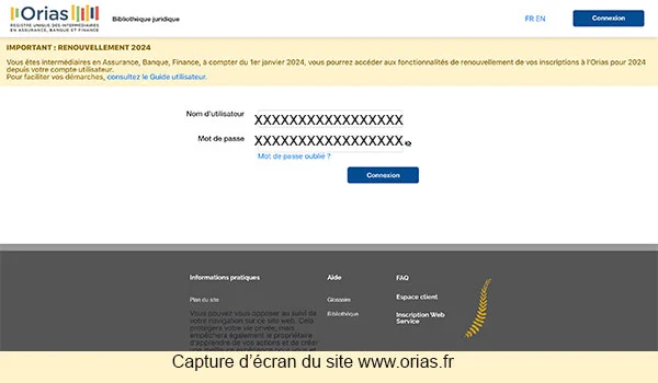 Se connecter sur www.orias.fr espace client